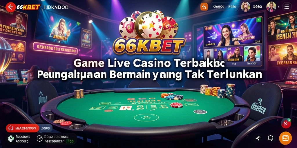 Screenshot gameplay 66KBET menunjukkan dealer live dan interaksi seru.