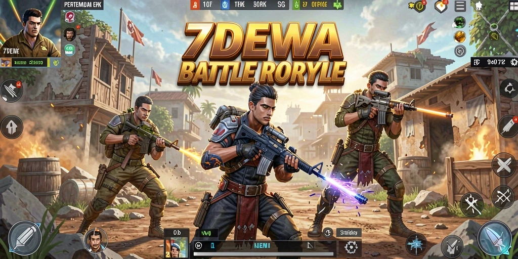 Gameplay seru 7DEWA: pertempuran intens di arena Battle Royale.