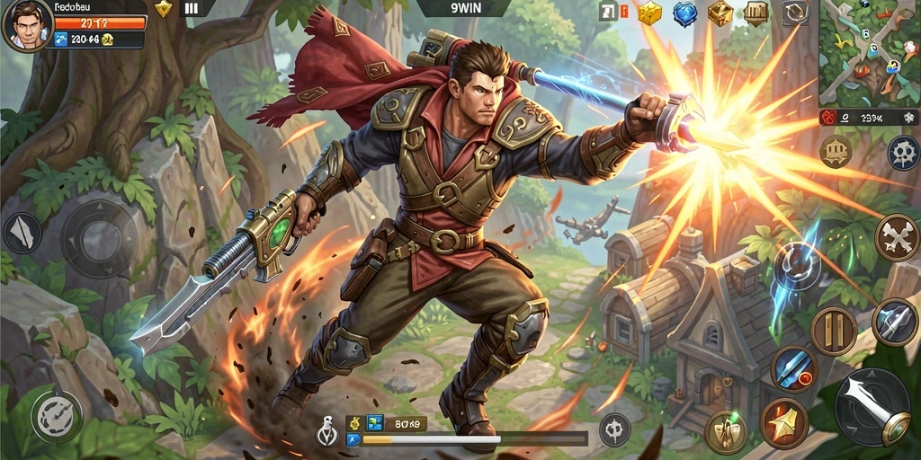 Menampilkan aksi pertarungan seru dalam game ARPG 9WIN.