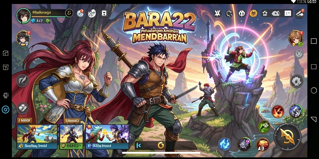Screenshot gameplay BARA22 dengan pertarungan seru dan karakter anime.