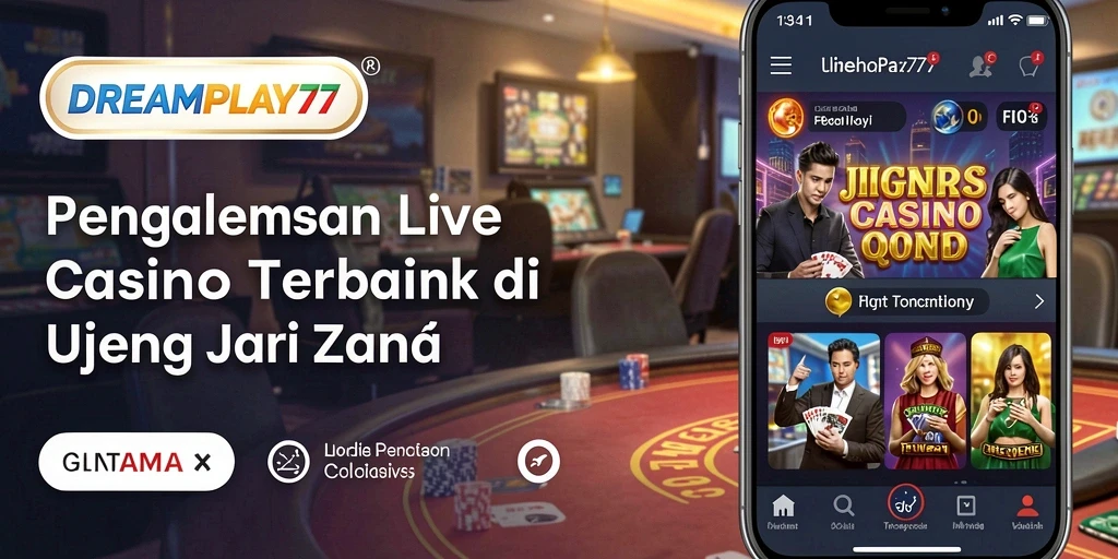 Screenshot gameplay <strong>DREAMPLAY77</strong> menunjukkan dealer langsung dan meja permainan yang dinamis.