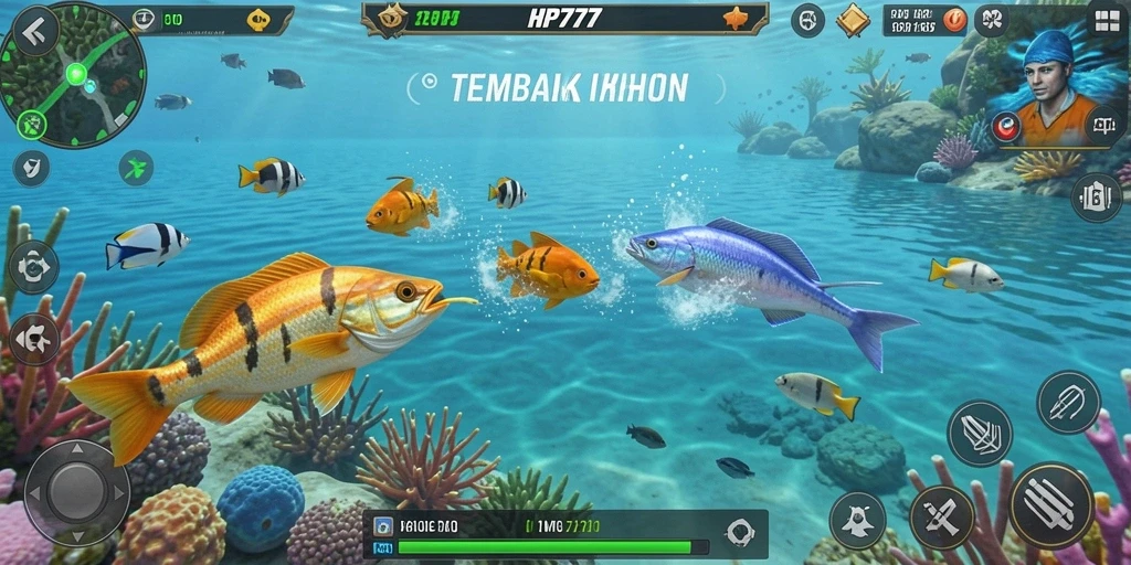 Screenshot gameplay menunjukkan aksi seru menembak ikan.