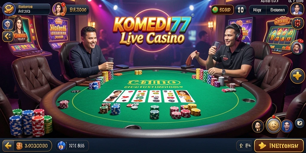 Tangkapan layar gameplay KOMEDI77 yang menampilkan dealer langsung.