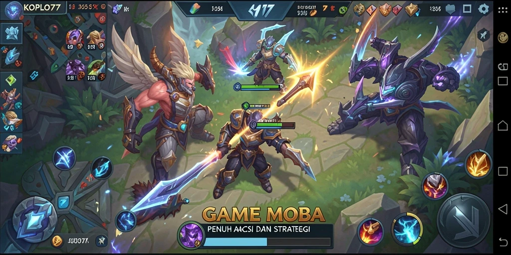 Tampilan gameplay KOPLO77 yang intens dan menarik dalam pertempuran MOBA.