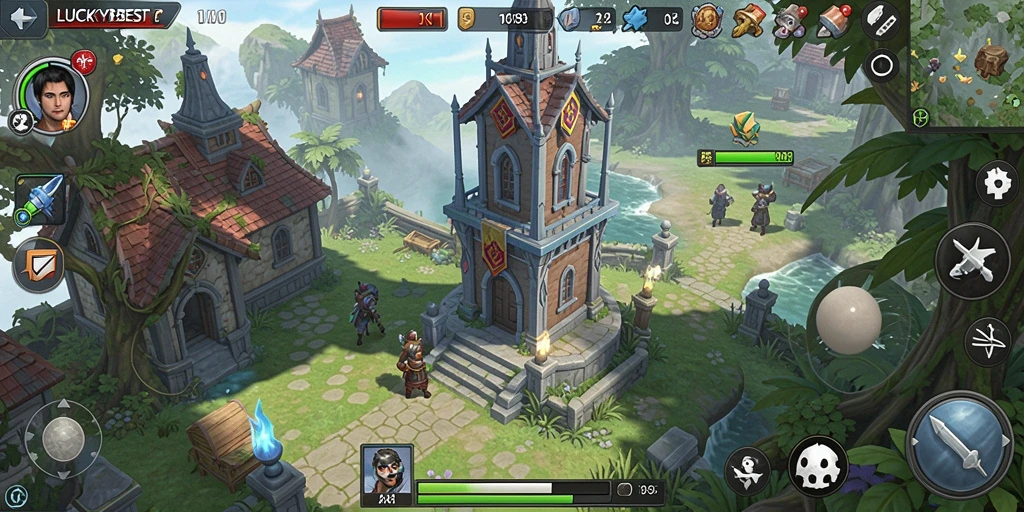 Tangkapan layar gameplay LUCKYBEST yang menunjukkan strategi pertahanan menara.