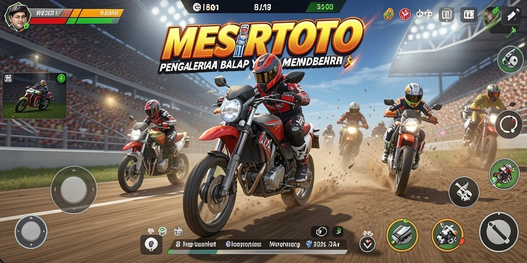 Tangkapan layar gameplay MESIRTOTO yang penuh aksi saat balapan.