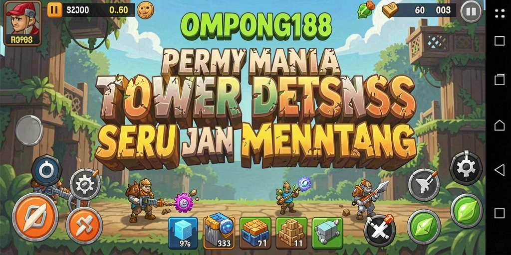 Tangkapan layar OMPONG188 menampilkan aksi seru dalam permainan Tower Defense.