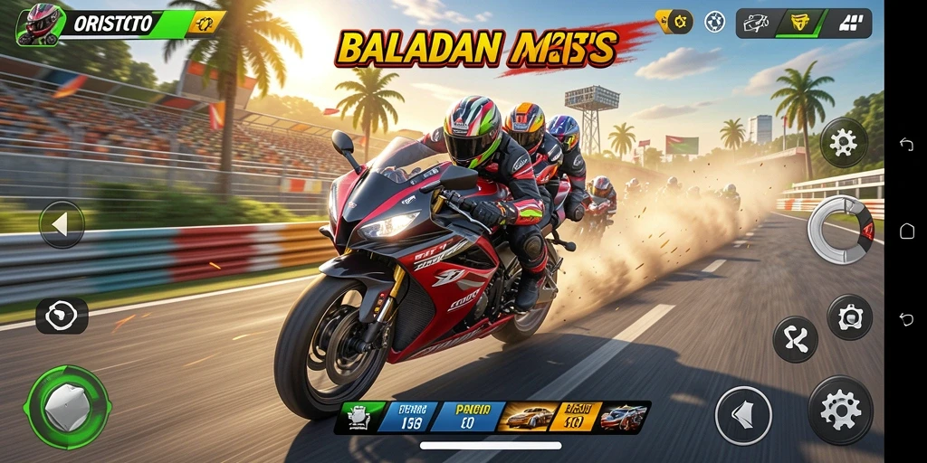 Screenshot gameplay ORISTOTO menampilkan aksi balapan motor yang menegangkan.
