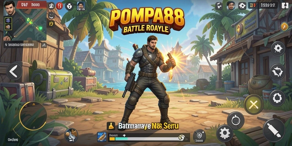 Gameplay POMPA88 dengan aksi Battle Royale yang mendebarkan.