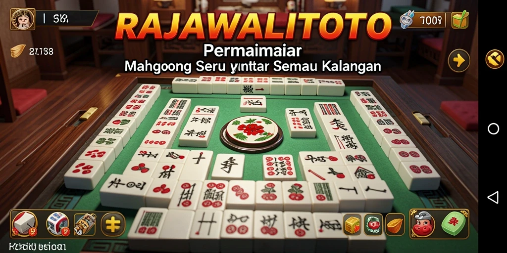 Tampilan gameplay RAJAWALITOTO dengan ubin Mahjong yang berwarna-warni.