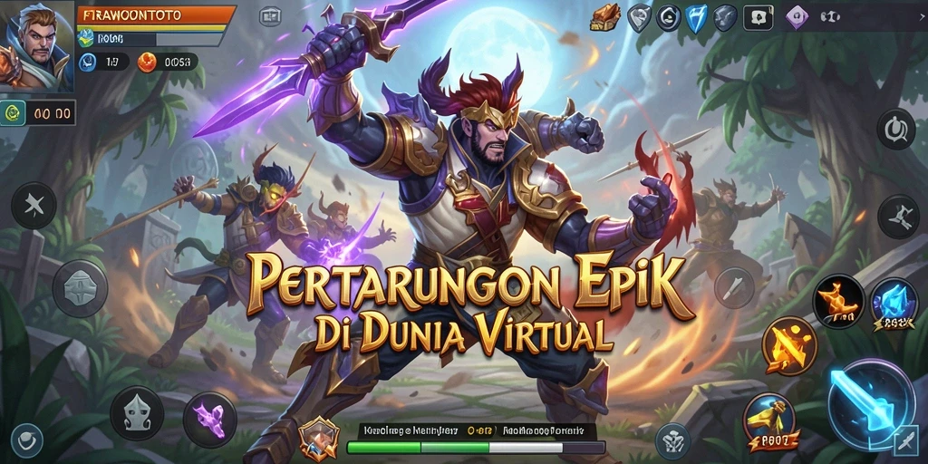 Screenshot utama <strong>RAWONTOTO</strong> menampilkan aksi pertarungan seru antar karakter.