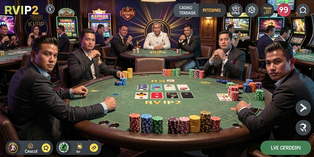 Gameplay Live Casino RVIP2 dengan dealer langsung dan interaksi pemain.